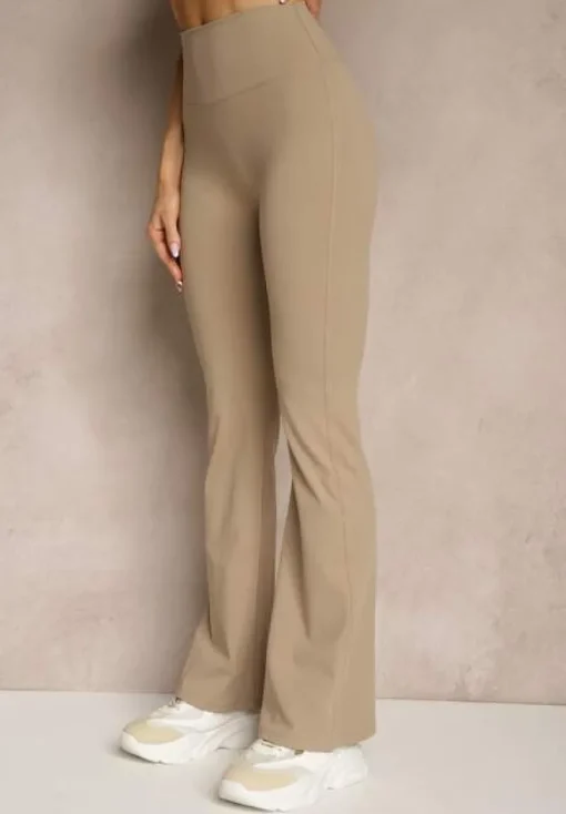Beżowe Legginsy Dzwony High Waist Orruvana