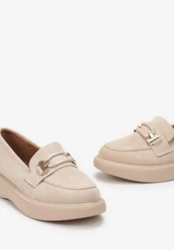 Beżowe Mokasyny na Grubej Podeszwie z Metalową Klamrą Olizunna