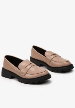 Beżowe Mokasyny z Ekoskóry na Płaskiej Podeszwie Nasabel