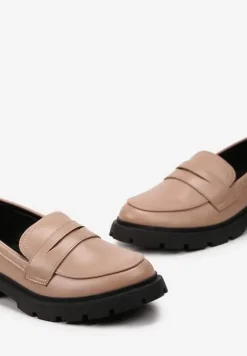 Beżowe Mokasyny z Ekoskóry na Płaskiej Podeszwie Nasabel