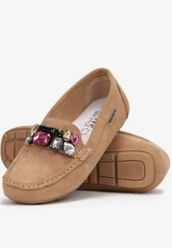 Beżowe Mokasyny z Wkładką ze Skóry Naturalnej Veso