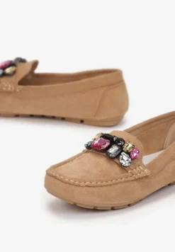 Beżowe Mokasyny z Wkładką ze Skóry Naturalnej Veso