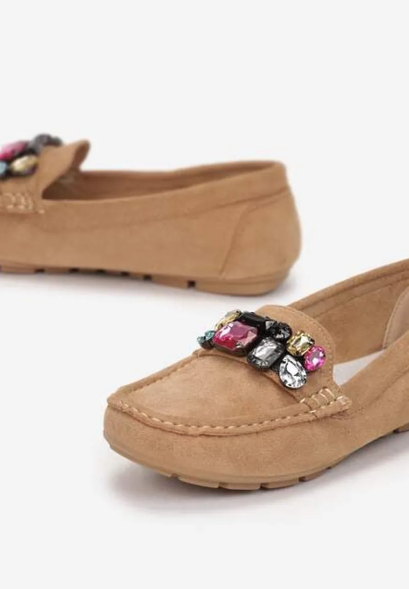 Beżowe Mokasyny z Wkładką ze Skóry Naturalnej Veso