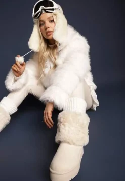 Beżowe Śniegowce na Grubej Podeszwie Ozdobione Futerkiem Naolani