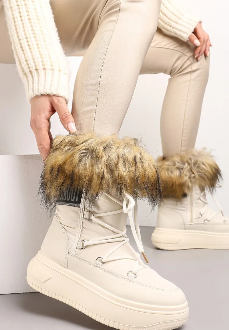 Beżowe Śniegowce na Grubej Podeszwie z Futerkiem Uplift