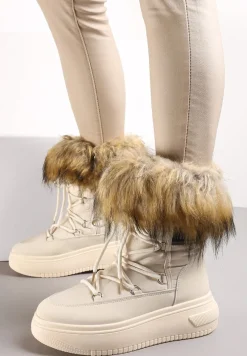 Beżowe Śniegowce na Grubej Podeszwie z Futerkiem Uplift