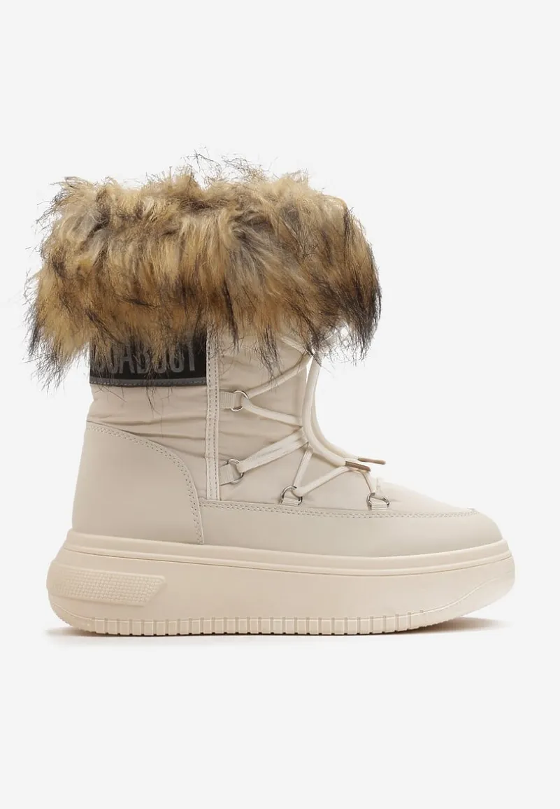 Beżowe Śniegowce na Grubej Podeszwie z Futerkiem Uplift