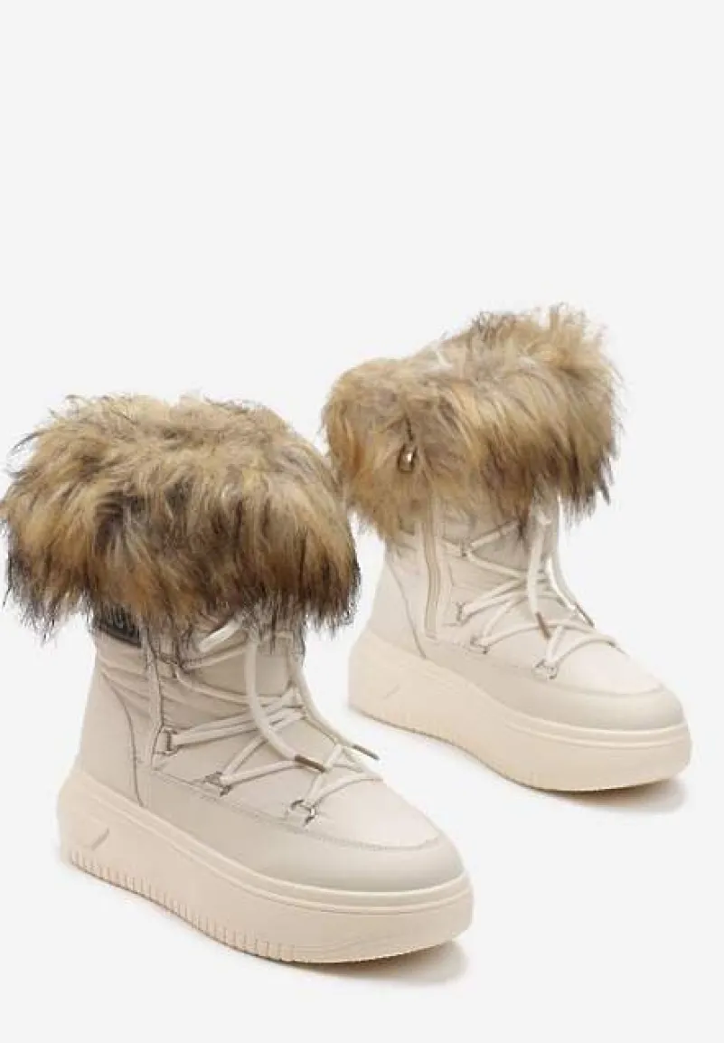 Beżowe Śniegowce na Grubej Podeszwie z Futerkiem Uplift