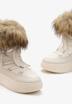 Beżowe Śniegowce na Grubej Podeszwie z Futerkiem Uplift