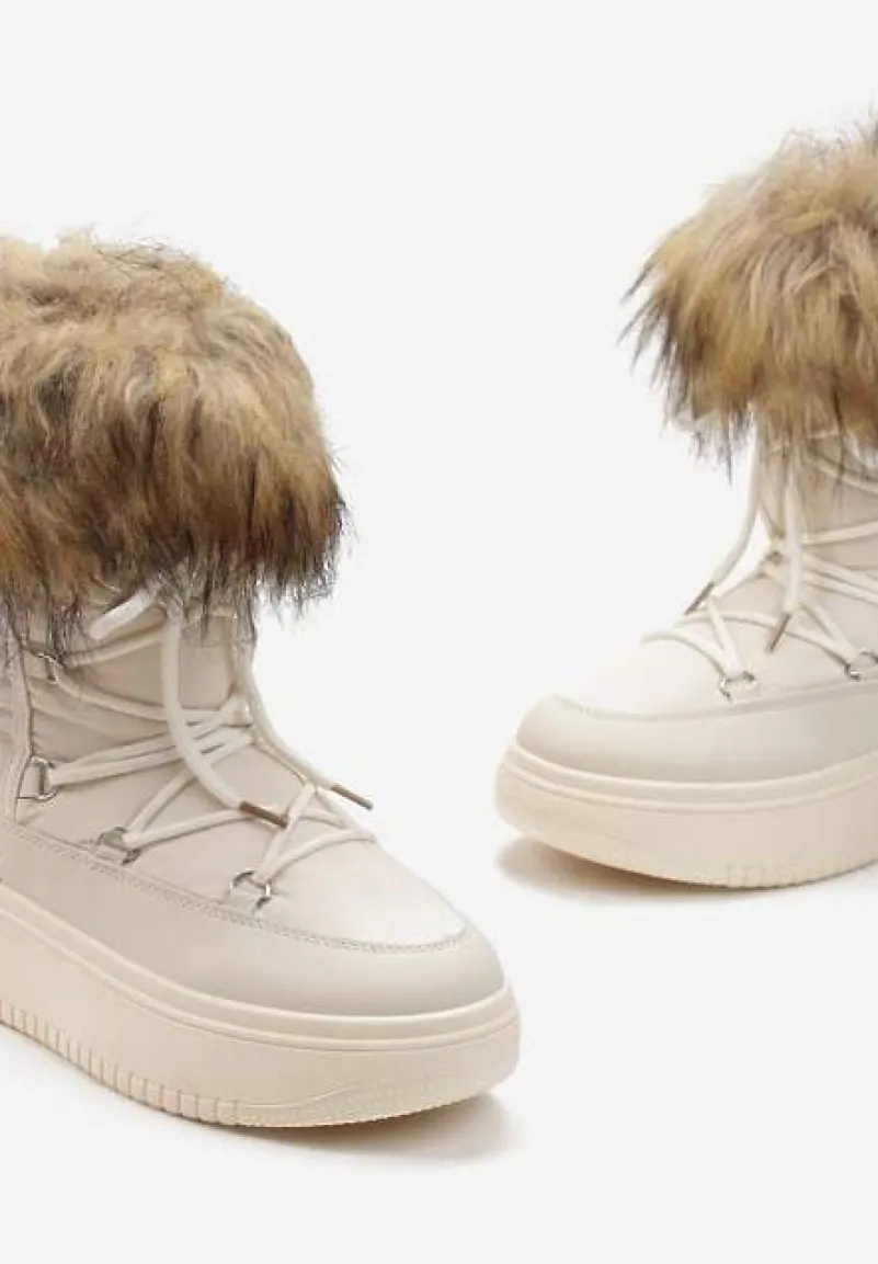 Beżowe Śniegowce na Grubej Podeszwie z Futerkiem Uplift