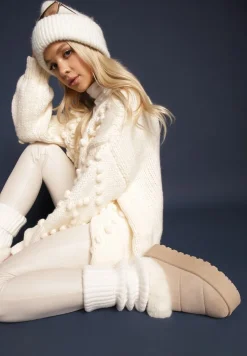 Beżowe Śniegowce na Grubej Podeszwie z Ociepleniem z Futerka Tirisha