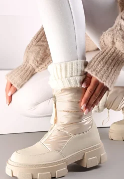 Beżowe Śniegowce na Grubej Podeszwie Besi