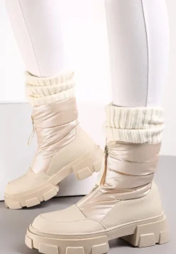 Beżowe Śniegowce na Grubej Podeszwie Besi