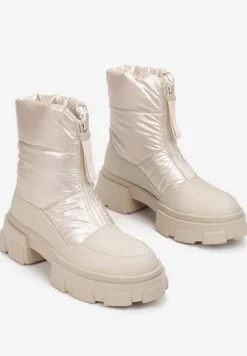 Beżowe Śniegowce na Grubej Podeszwie Besi