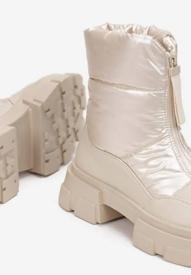 Beżowe Śniegowce na Grubej Podeszwie Besi