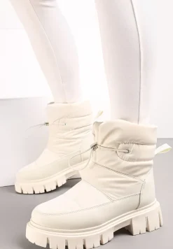 Beżowe Śniegowce na Niskiej Platformie z Ozdobnym Pikowaniem i Ściągaczem Raballa