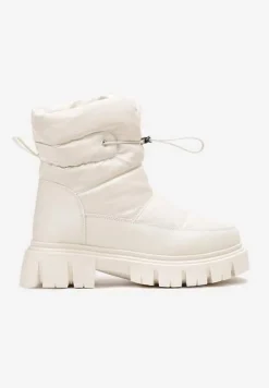 Beżowe Śniegowce na Niskiej Platformie z Ozdobnym Pikowaniem i Ściągaczem Raballa