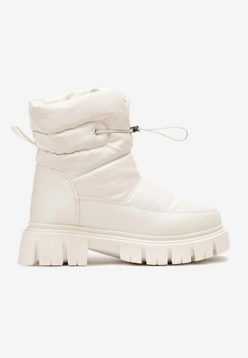 Beżowe Śniegowce na Niskiej Platformie z Ozdobnym Pikowaniem i Ściągaczem Raballa