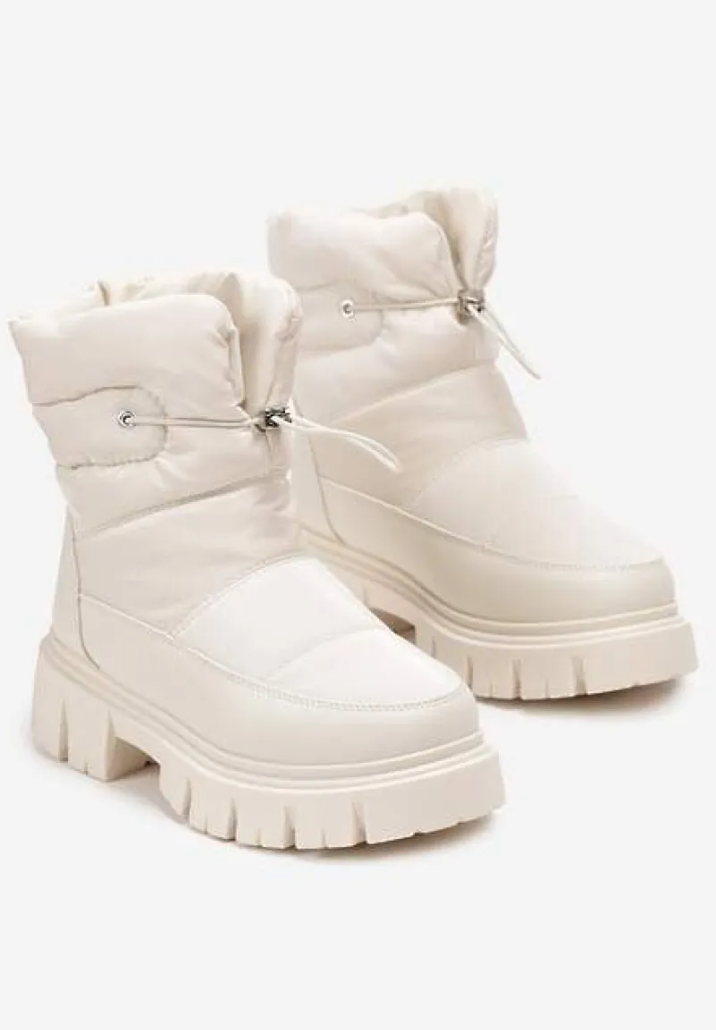 Beżowe Śniegowce na Niskiej Platformie z Ozdobnym Pikowaniem i Ściągaczem Raballa