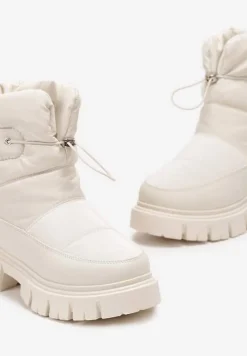 Beżowe Śniegowce na Niskiej Platformie z Ozdobnym Pikowaniem i Ściągaczem Raballa