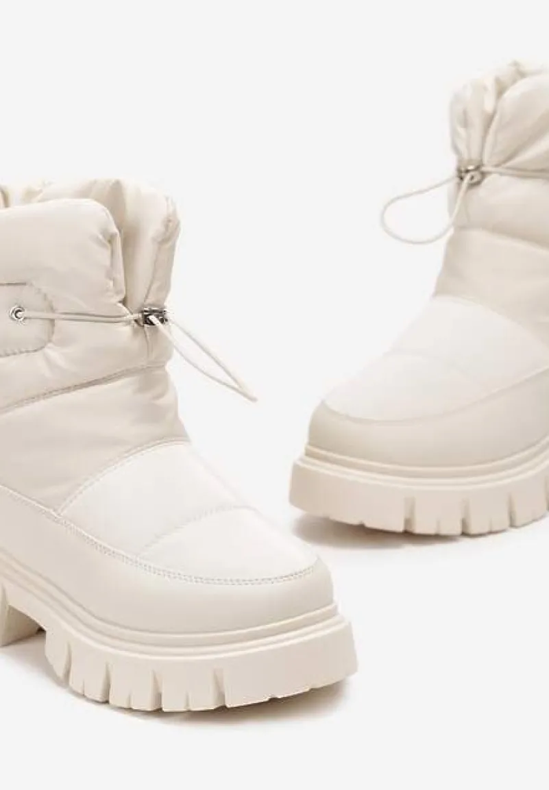 Beżowe Śniegowce na Niskiej Platformie z Ozdobnym Pikowaniem i Ściągaczem Raballa