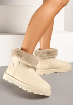 Beżowe Śniegowce na Płaskiej Podeszwie z Futerkiem Linnearia