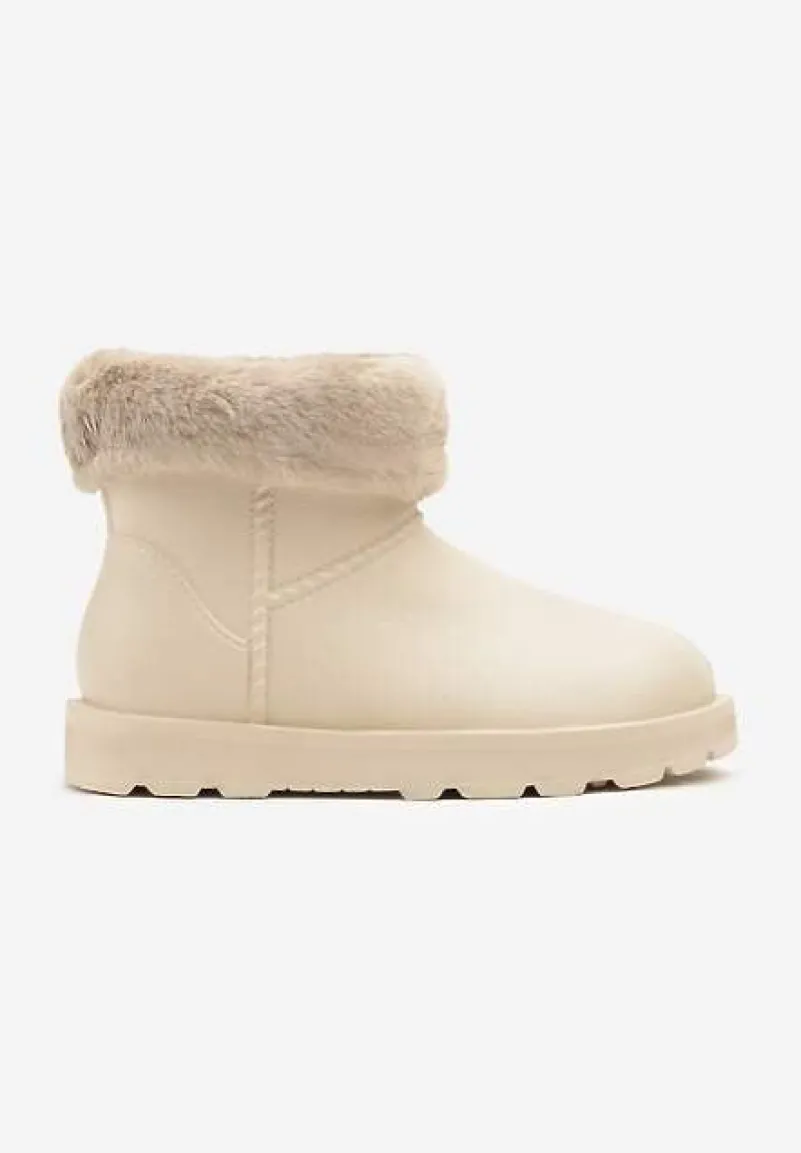 Beżowe Śniegowce na Płaskiej Podeszwie z Futerkiem Linnearia