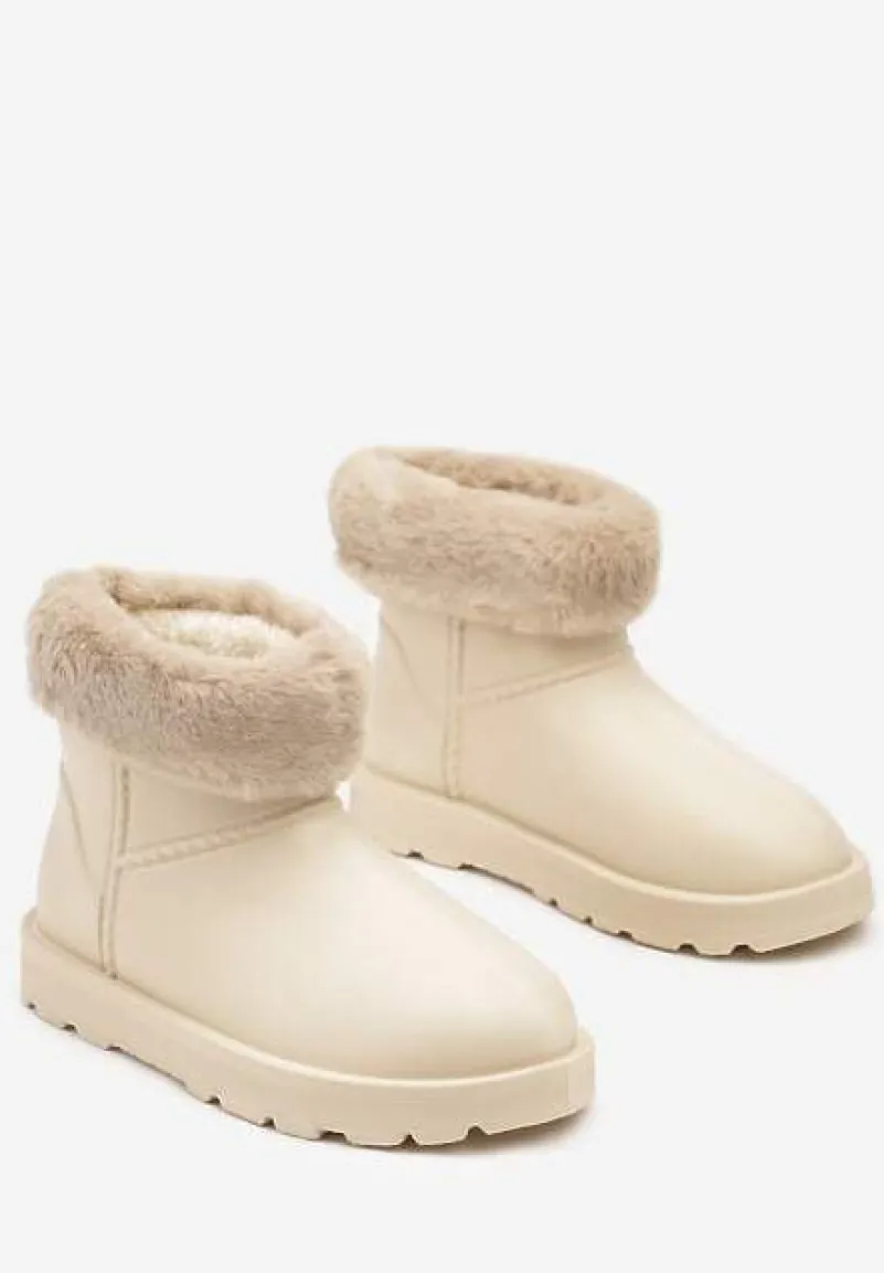 Beżowe Śniegowce na Płaskiej Podeszwie z Futerkiem Linnearia