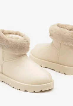 Beżowe Śniegowce na Płaskiej Podeszwie z Futerkiem Linnearia