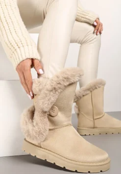 Beżowe Śniegowce na Płaskiej Podeszwie z Futerkiem Seanira