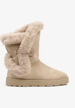 Beżowe Śniegowce na Płaskiej Podeszwie z Futerkiem Seanira