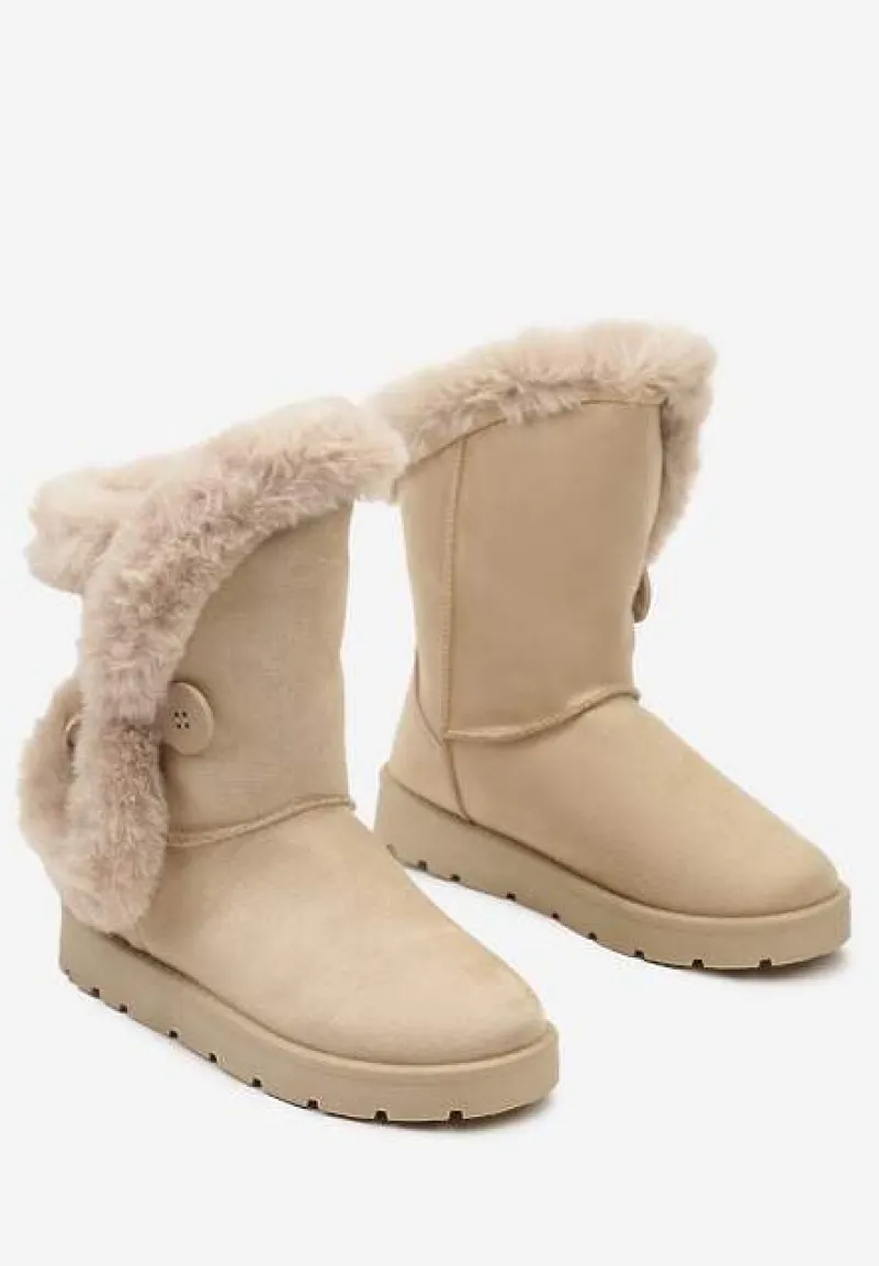 Beżowe Śniegowce na Płaskiej Podeszwie z Futerkiem Seanira