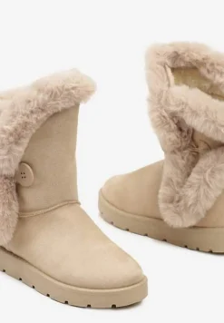 Beżowe Śniegowce na Płaskiej Podeszwie z Futerkiem Seanira