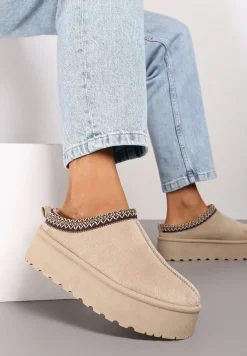 Beżowe Śniegowce na Platformie z Ozdobnym Paskiem Lotiara