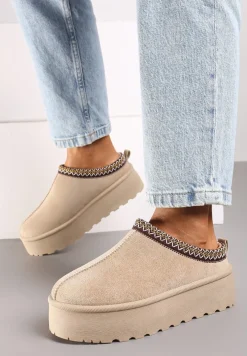 Beżowe Śniegowce na Platformie z Ozdobnym Paskiem Lotiara