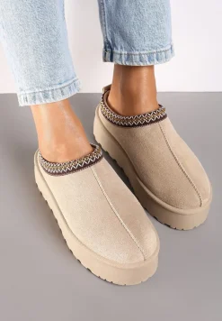 Beżowe Śniegowce na Platformie z Ozdobnym Paskiem Lotiara