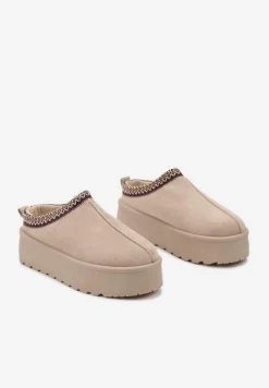 Beżowe Śniegowce na Platformie z Ozdobnym Paskiem Lotiara