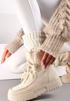 Beżowe Śniegowce na Platformie z Futerkiem Cloima