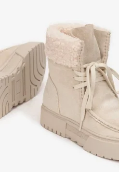 Beżowe Śniegowce na Platformie z Futerkiem Cloima