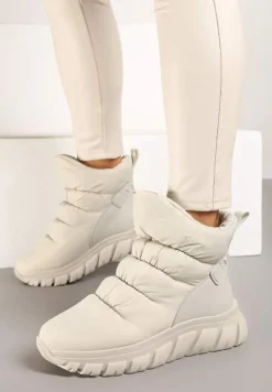Beżowe Śniegowce na Platformie z Tłoczeniem i Pikowaną Cholewką Resisia