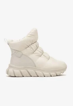 Beżowe Śniegowce na Platformie z Tłoczeniem i Pikowaną Cholewką Resisia
