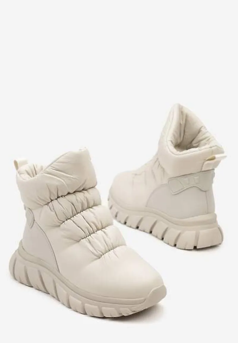 Beżowe Śniegowce na Platformie z Tłoczeniem i Pikowaną Cholewką Resisia