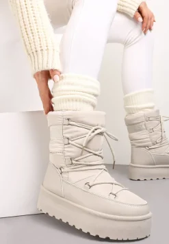 Beżowe Śniegowce na Platformie z Ozdobnym Wiązaniem Zingie