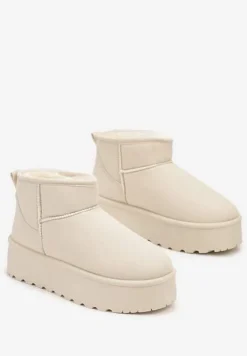 Beżowe Śniegowce na Platformie Ocieplane Futrem Saiveen