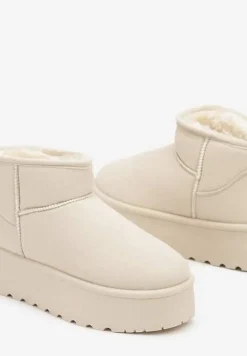 Beżowe Śniegowce na Platformie Ocieplane Futrem Saiveen