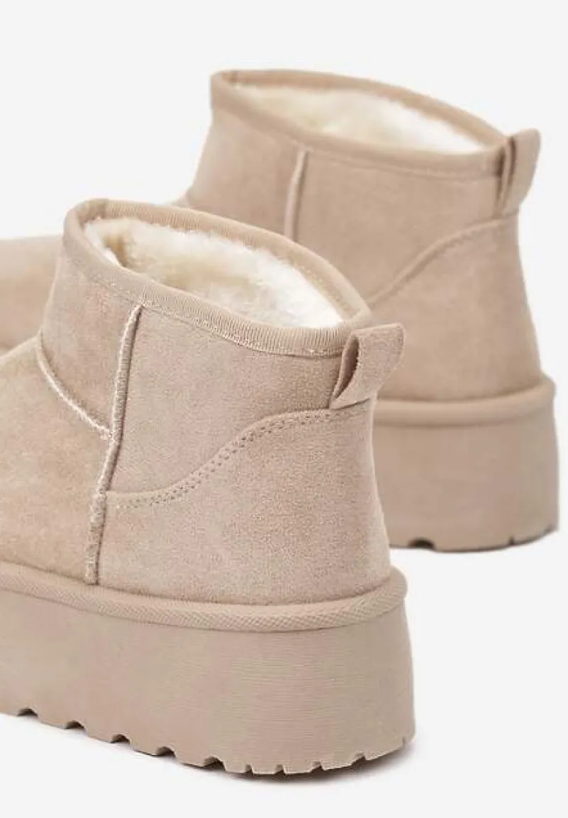 Beżowe Śniegowce na Platformie Ozdobionej Tłoczeniem z Niską Cholewką Inarinne