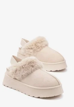 Beżowe Śniegowce na Platformie Ozdobione Futerkiem i Paskiem na Pięcie Inarine