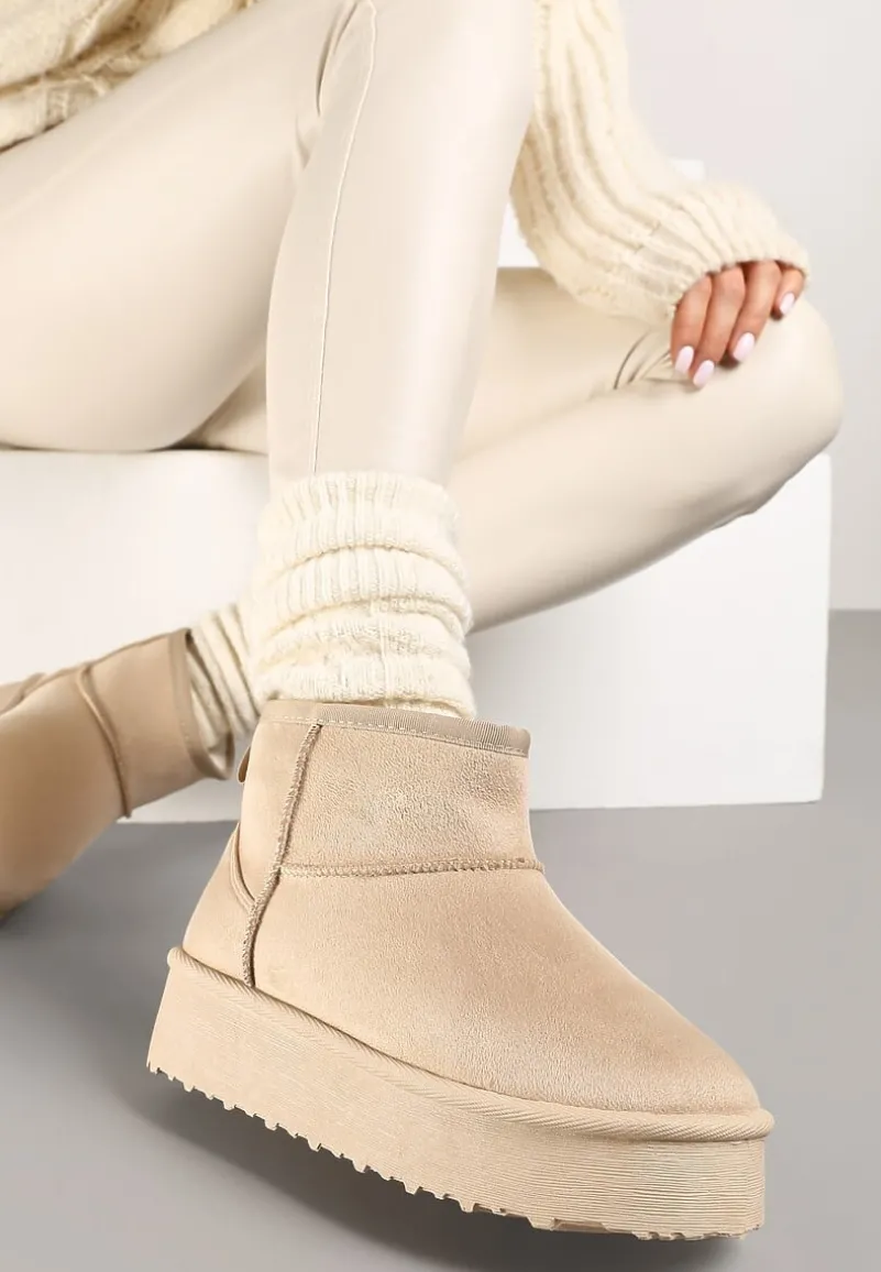 Beżowe Śniegowce na Platformie z Ozdobnymi Przeszyciami Vertirina