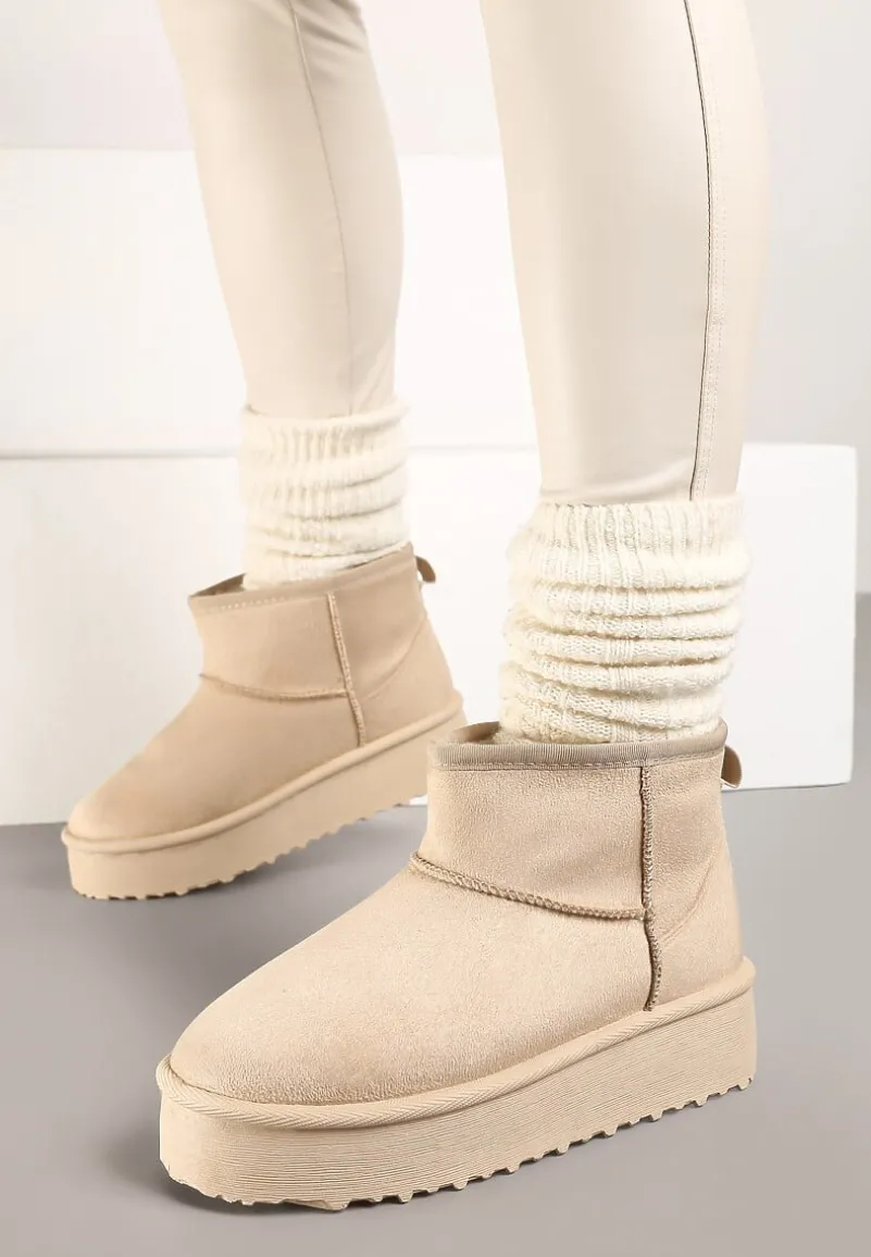 Beżowe Śniegowce na Platformie z Ozdobnymi Przeszyciami Vertirina