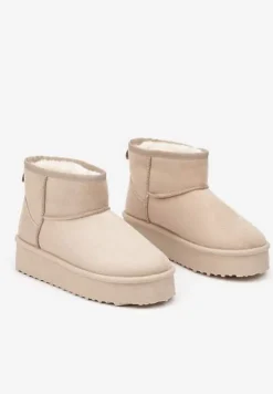 Beżowe Śniegowce na Platformie z Ozdobnymi Przeszyciami Vertirina